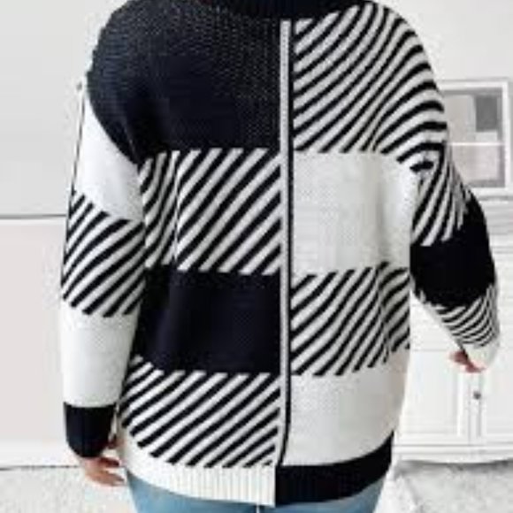 ANTHROPOLOGIE POL Black and White Color Blocking Pattern Sweater EUC sz M - Picture 6 of 7